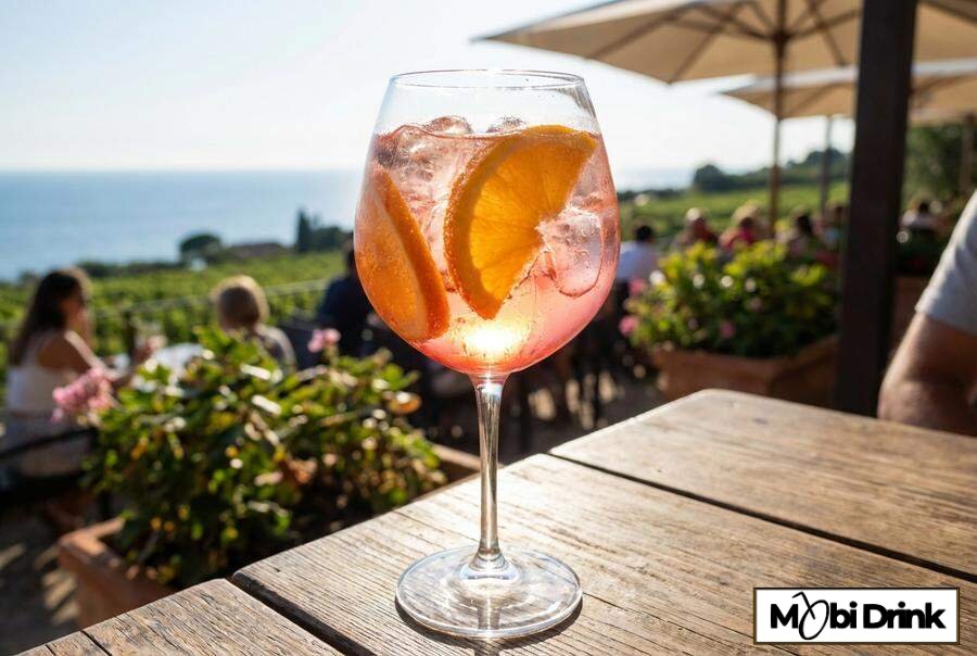 Letni wiśniowy spritz w kieliszku