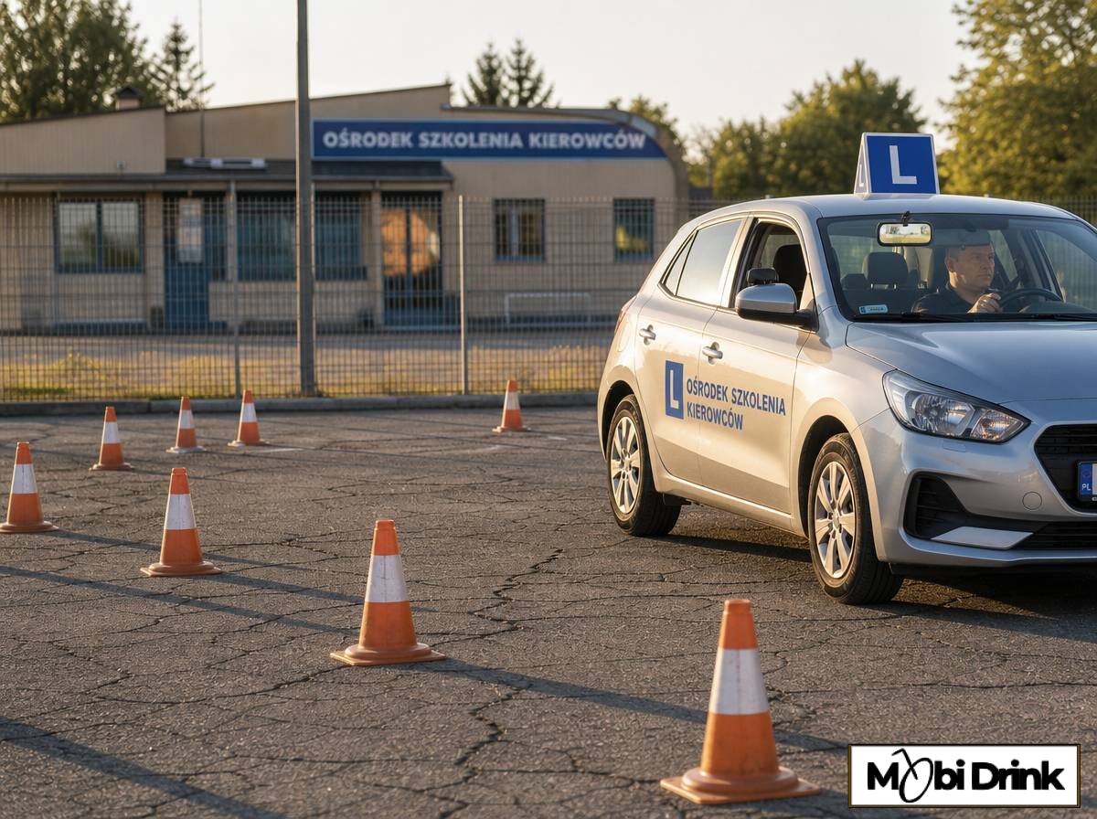 Samochód na placu manewrowym podczas egzaminu praktycznego na prawo jazdy