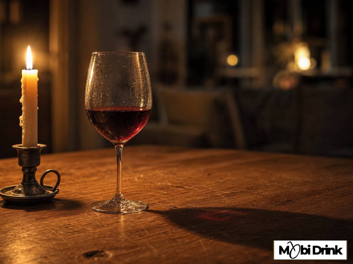 Nietknięty kieliszek wina obok świecy jako symbol rezygnacji z alkoholu w Wielkim Poście
