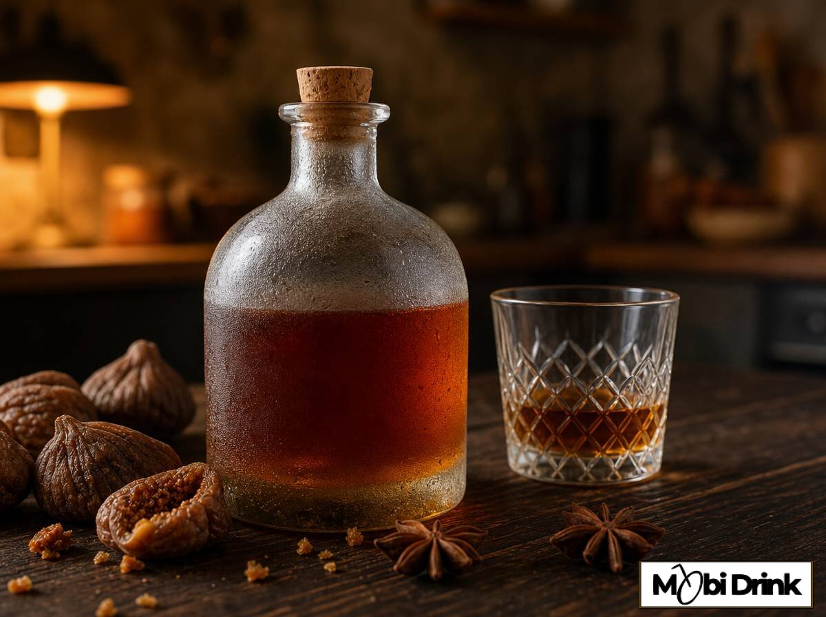 Mahia, marokański trunek z fig i anyżu, podana schłodzona w małej butelce