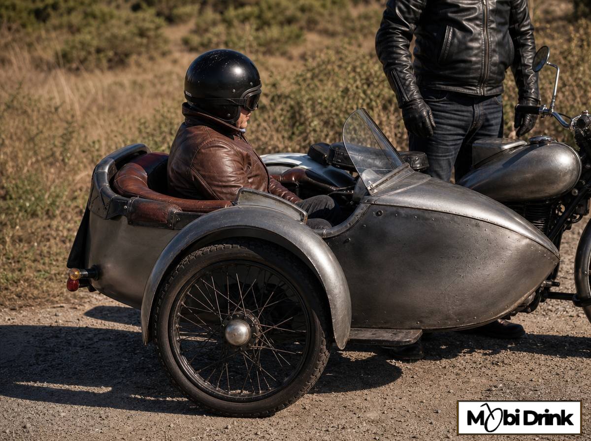 Motocykl z bocznym wózkiem, w którym może legalnie jechać pasażer po alkoholu