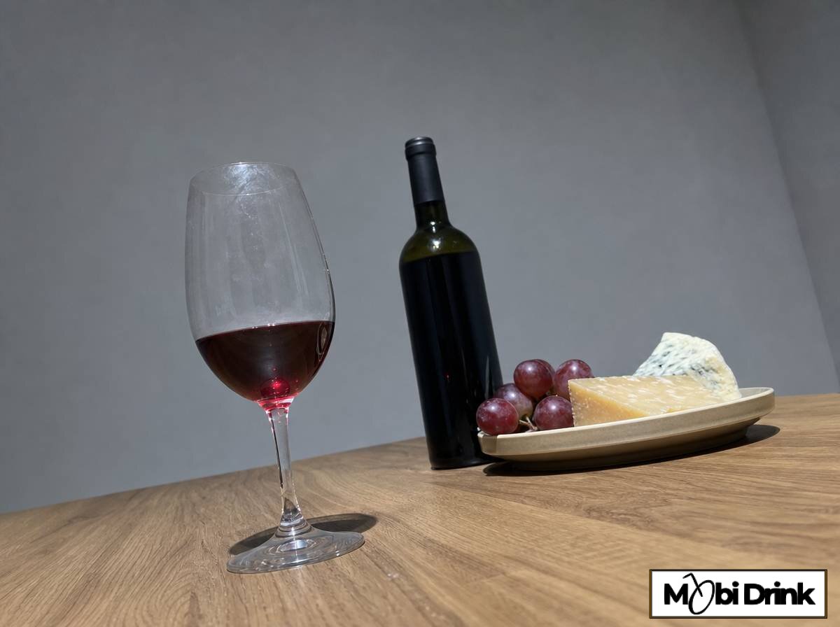 Kieliszek wina bezalkoholowego podanego do sera jako alternatywa dla alkoholu