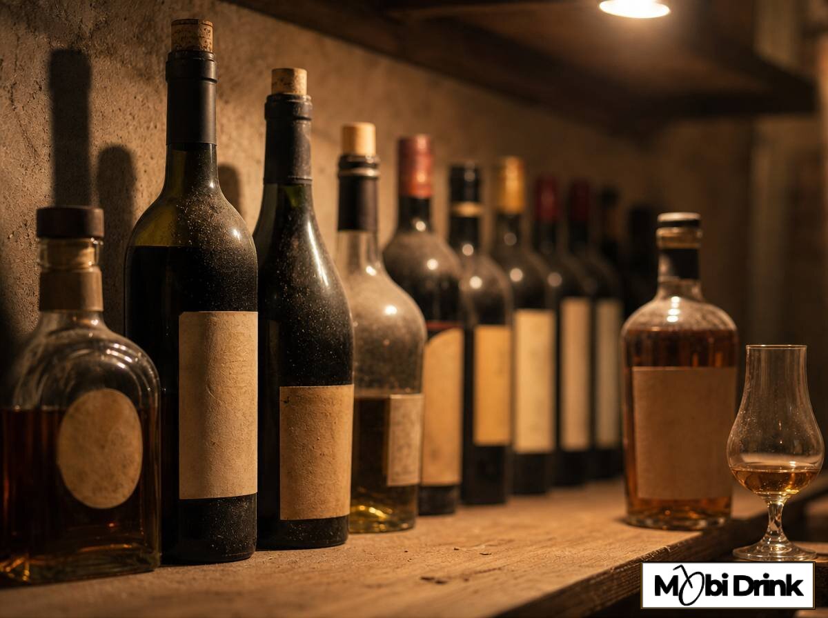 Kolekcja wina i whisky na półce, przykład premiumizacji rynku alkoholowego w Polsce