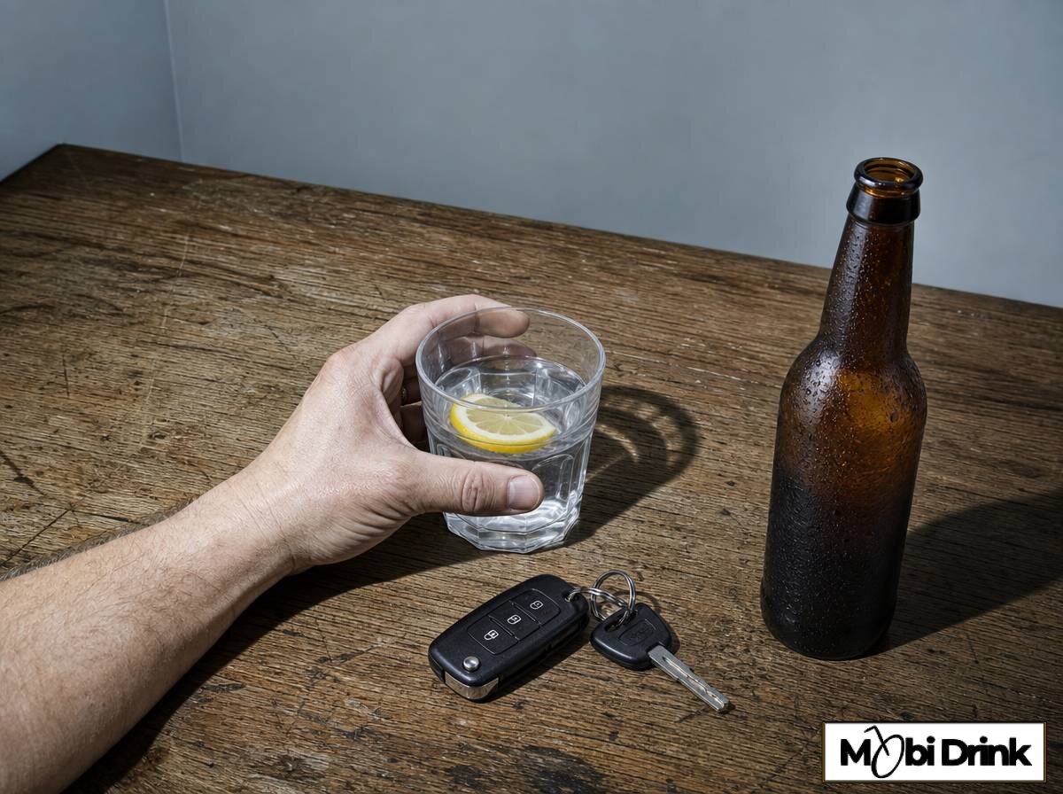 Wybór napoju bezalkoholowego dopasowany do sytuacji, obok leżą kluczyki samochodowe